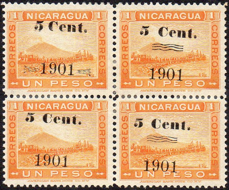 timbres-poste sellos postales stamps Nicaragua Momotombo Volcano & Train 5c/1P 1901